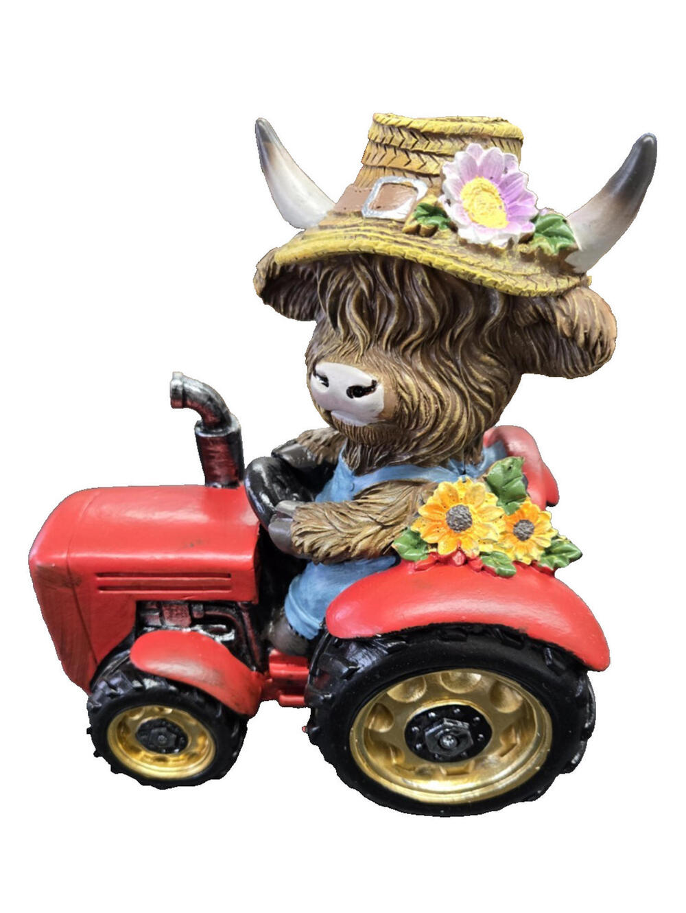 Highland Cow as a Tractor operator by Hanna's Handiworks 7in x 6 in